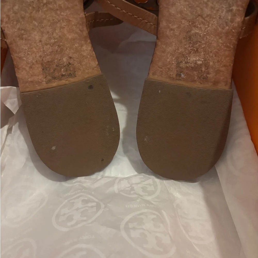 Tory Burch Tan Miller Thong Sandals with Gold Logo